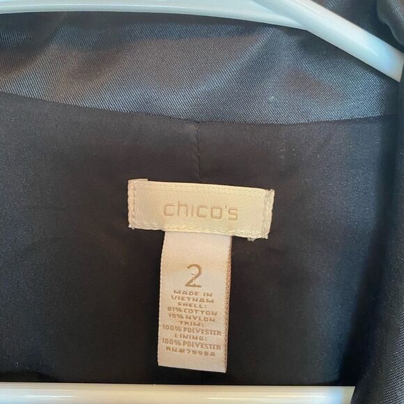 Chico's blue lace blazer with black tuxedo collar - Picture 5 of 10